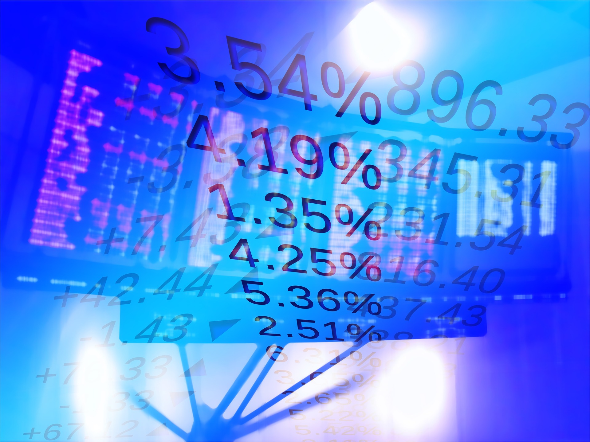 stock exchange with percentage increases overlay